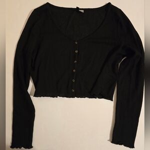 H&M Black Button-Up  Crop Top